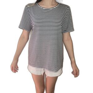 Preston & York Womens Size L Short Sleeve Striped Top Navy Blue White